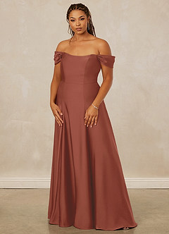 Christian Siriano Bridal for Azazie 1002 Brautjungfernkleider Wandelbar A-Linie Schulterfrei Stretch-Satin Kleid Rotbraun image11