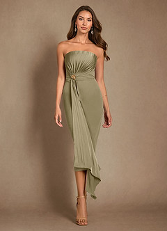 Azazie Dinanta Mother of the Bride Dresses Moss Green Column Pleated Chiffon Dress image2