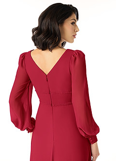 Azazie Sage Final Sale Cabernet A-Line Long Sleeve Chiffon Dress image5