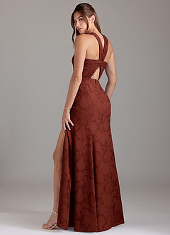 Azazie Rue Bridesmaid Dresses Terracotta A-Line Pleated Floral Burnout Dress image2