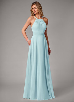 Azazie Amalia Bridesmaid Dresses Sea Glass A-Line Pleated Chiffon Dress image5