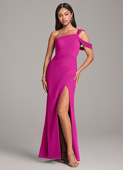 Azazie Wynter Jurken voor bruidsmeisjes Jurk van Chiffon met Kolom Off the Shoulder Fuchsia image1