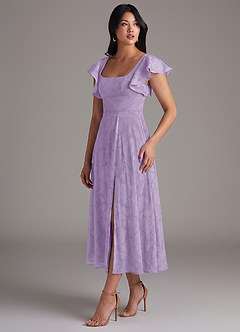 Azazie Bondi Bridesmaid Dresses Lilac A-Line Ruched Floral Burnout Dress image3