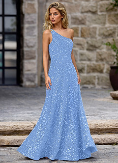 Opulent Jasny Niebieski Aksamitna sukienka na studniówkę z cekinami image3