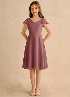 Azazie Narin Girls Formal Flower Girl Dresses Desert Rose A-Line with Sleeves Chiffon Dress image5