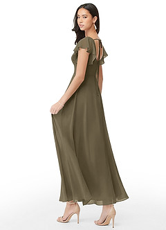 Azazie Bondi Bridesmaid Dresses Willow Green A-Line Ruched Chiffon Dress image4