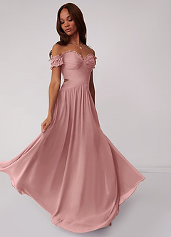 Barbie ♥ Azazie Bridesmaid Dresses Dusty Rose A-Line Off the Shoulder Chiffon Convertible Dress image2