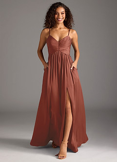 Azazie Alia Bridesmaid Dresses Auburn A-Line Pleated Stretch Satin Dress image10