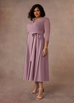 Azazie Maritza Mother of the Bride Dresses Dusty Rose A-Line Pleated Matte Satin Dress image8
