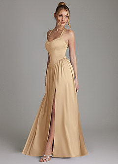Azazie Francis Bridesmaid Dresses Champagne A-Line Corset Stretch Satin Dress image6