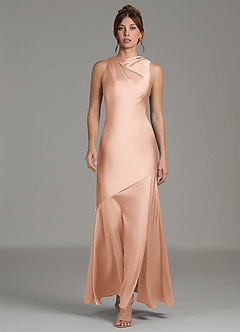 Azazie Kiara Bridesmaid Dresses Rose Gold Mermaid Pleated Stretch Satin Dress image5