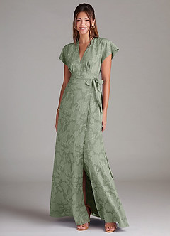 Azazie Ling Bridesmaid Dresses Agave A-Line Pleated Floral Burnout Dress image3