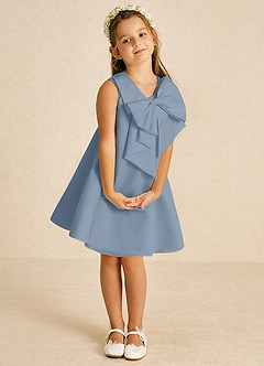 Azazie Zoey Flower Girl Dresses Dusty Blue A-Line Bow Matte Satin Dress image3