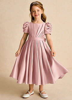 Azazie Miriam Flower Girl Dresses Rose Gold Ball-Gown Pleated Matte Satin Dress image2