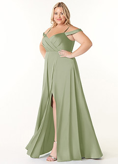 Azazie Ocean Bridesmaid Dresses Dusty Sage A-Line V-Neck Pleated Stretch Satin Dress image8