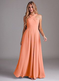 Azazie Dixie Bridesmaid Dresses Sunset A-Line Halter Pleated Chiffon Dress image3