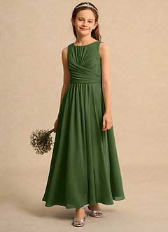 Azazie Ducky Junior Formal Blumenmädchenkleider A-Linie Plissee Chiffon Kleid Olivgrün image4