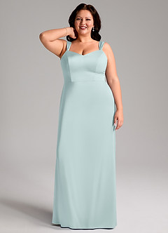 Azazie Denice Robes de demoiselle d'honneur Robe Fourreau en Satin extensible Plissée Brume image9