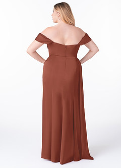 Azazie Amyra Bridesmaid Dresses Auburn Sheath Off the Shoulder Stretch Satin Convertible Dress image11
