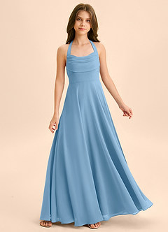 Azazie Kady Junior Steel Blue A-Line Sweetheart Neckline Chiffon Dress image1