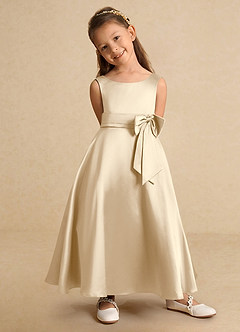 Azazie Lindy Flower Girl Dresses Champagne A-Line Pleated Matte Satin Dress image8