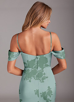 Azazie Saige Robes de demoiselle d'honneur Robe Fourreau en Satin extensible Épaule décolletée Fleurs De Sauge Poussiéreuse image8
