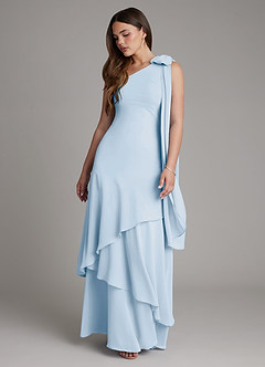 Azazie Monique 신부 들러리 드레스 A라인 한쪽 어깨 쉬폰 바닥 길이 드레스 image6