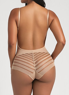 front Body gainant dos nu profond à bretelles fines ajustables avec contrôle du ventre (dos en panneau de mesh avec culotte)