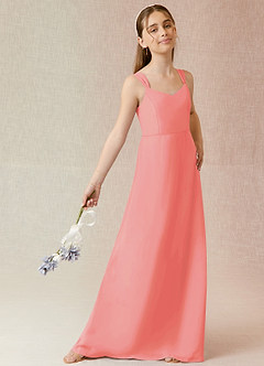 Azazie Denice Junior Coral A-Line Chiffon Dress image4