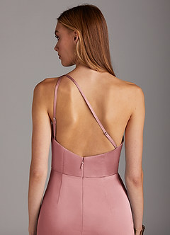 Azazie Mika Bridesmaid Dresses Dusty Rose Sheath One Shoulder Stretch Satin Dress image5