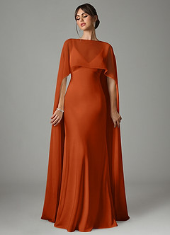 Azazie Stefania Vestidos de damas de honor Vestido de Naranja Quemada de Satén Elástico de Corte en A image1