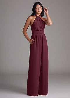Azazie Lamara Bridesmaid Dresses Cabernet Off the Shoulder Chiffon Convertible Jumpsuit image12