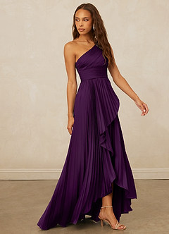 Christian Siriano Bridal for Azazie 1008 Bridesmaid Dresses Grape A-Line One Shoulder Stretch Satin Dress image4