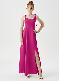 Azazie Rosey Junior A-Linie Herzausschnitt Stretch-Satin Kleid Fuchsia image5