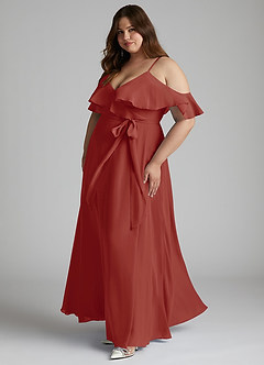 Azazie Vianna Bridesmaid Dresses Terracotta A-Line V-neck Ruched Chiffon Dress image9