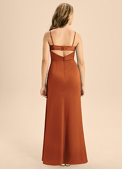 Azazie Renna Junior Cinnamon A-Line Pleated Stretch Satin Dress image2