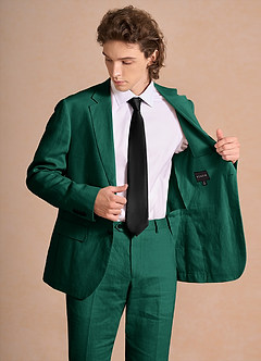 front Harrison Smaragd 3-teiliger Anzug aus 100 % Leinen