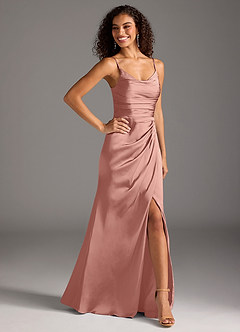Azazie Deandra Bridesmaid Dresses Rosette Mermaid Pleated Stretch Satin Dress image5