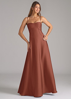 Azazie Valentine Bridesmaid Dresses Auburn A-Line Corset Stretch Satin Dress image4