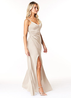 Azazie Marchella Bridesmaid Dresses White Alabaster A-Line Corset Stretch Satin Dress image11