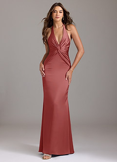 Azazie Valerie Suknie dla druhen Syrena Pofałdowany Satyna elastyczna Do ziemi Sukienka image1