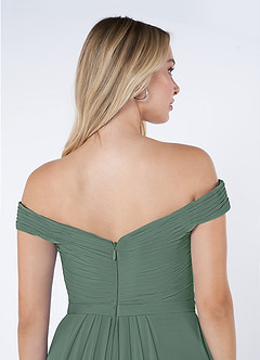 Azazie Audrianna Bridesmaid Dresses Eucalyptus A-Line Off-The-Shoulder Gathered Chiffon Convertible Dress image6