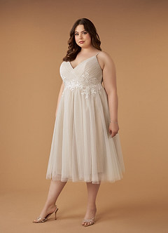 Azazie Liana Abiti da Sposa Abito A-Line in Tulle con Scollo a V e Paillettes Diamante Bianco Nudo image8