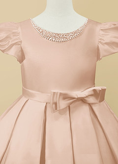 Azazie Jewel Flower Girl Dresses English Rose Ball-Gown Pleated Matte Satin Dress image7