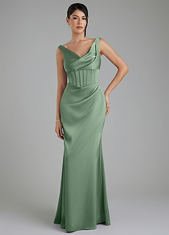 Azazie Spencer Bridesmaid Dresses Matcha Mermaid Pleated Stretch Satin Dress image1