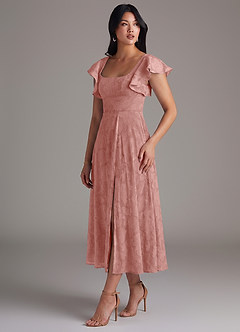 Azazie Bondi Bridesmaid Dresses Rosette A-Line Ruched Floral Burnout Dress image3
