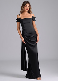 Azazie Kalysia Vestidos de damas de honor Vestido de Negro de Satén Elástico de Corte Sirena Convertible con Vestidos sin tirantes image4