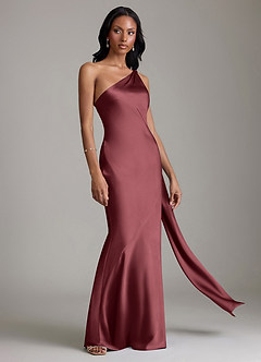 Azazie Galinda Brudtärnklänningar Klä av Sjöjungfru i Stretch Satin Ena axeln Merlot image5
