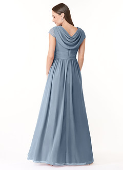 Azazie Organa Robes de demoiselle d'honneur Robe Trapèze en Mousseline de soie Plissée Bleu Poussiéreux image2