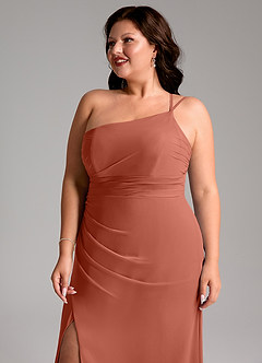 Azazie Eren Bridesmaid Dresses Clay Sheath One Shoulder Chiffon Dress image13